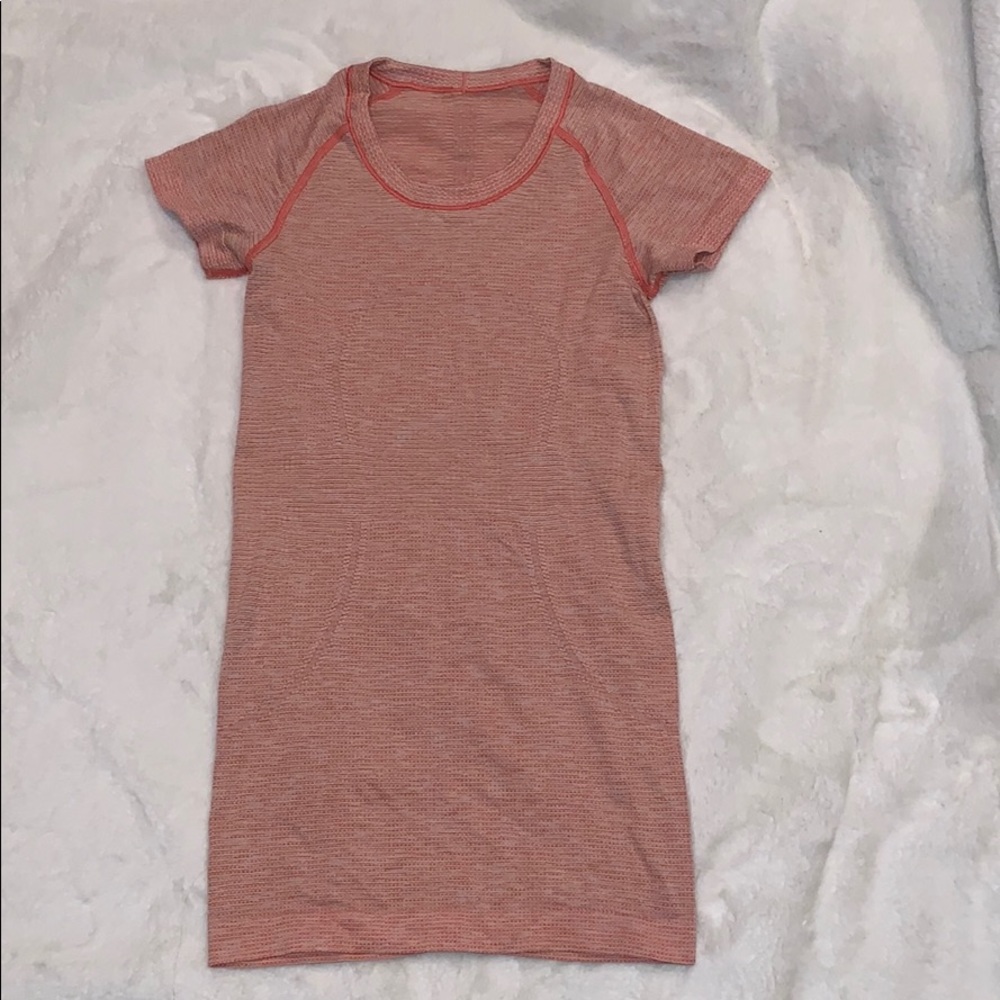 Orange Lululemon short sleeve workout shirt